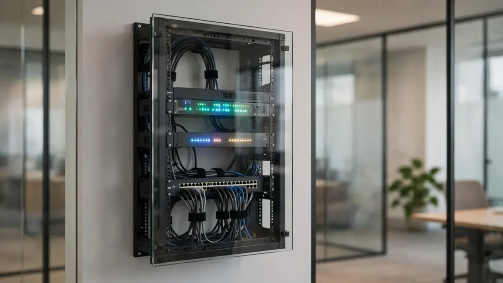 Clean server rack setup with organized networking switches