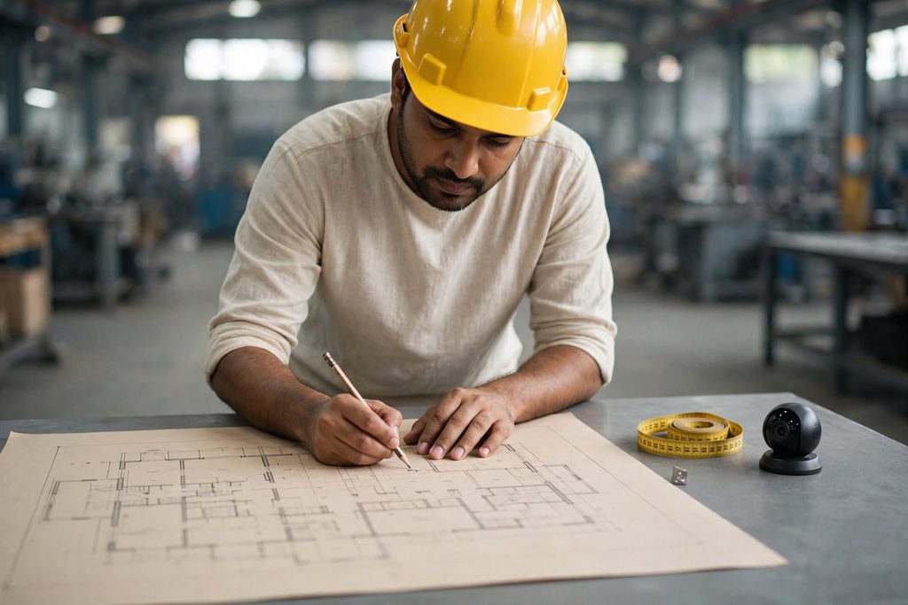 Planning how many CCTV cameras for a factory using a marked floor layout