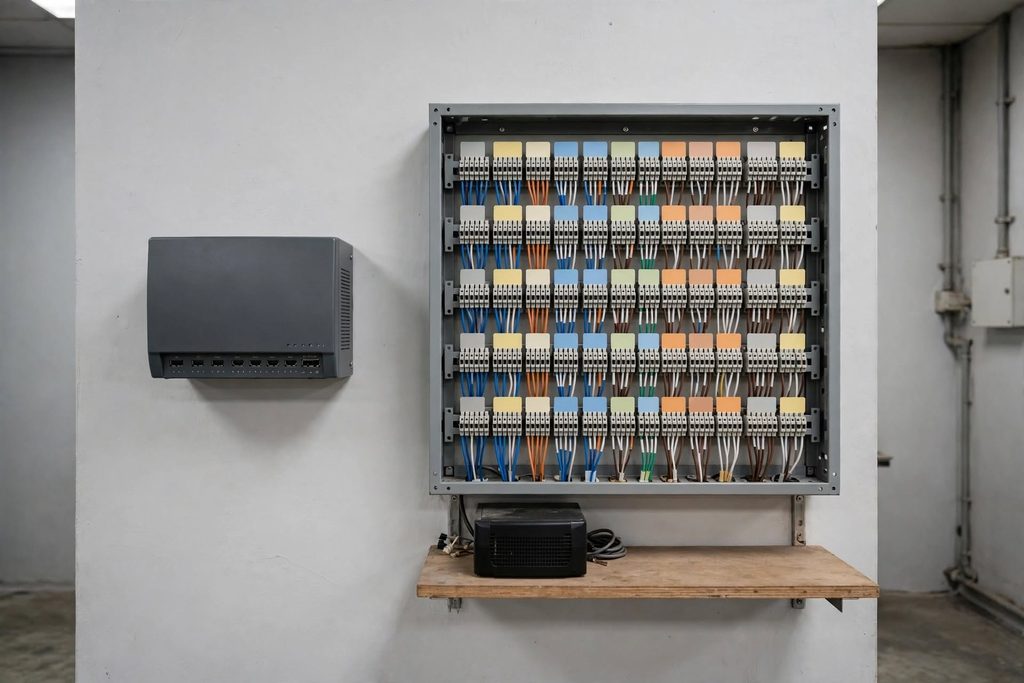 Wall-mounted EPABX for factory in vapi  with labelled telephone distribution frame