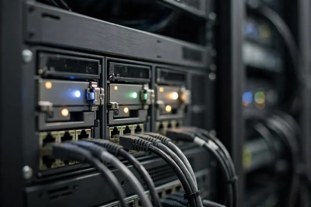 Close-up of secure network storage and encrypted backup data files for tally data backup solution for vapi businesses
